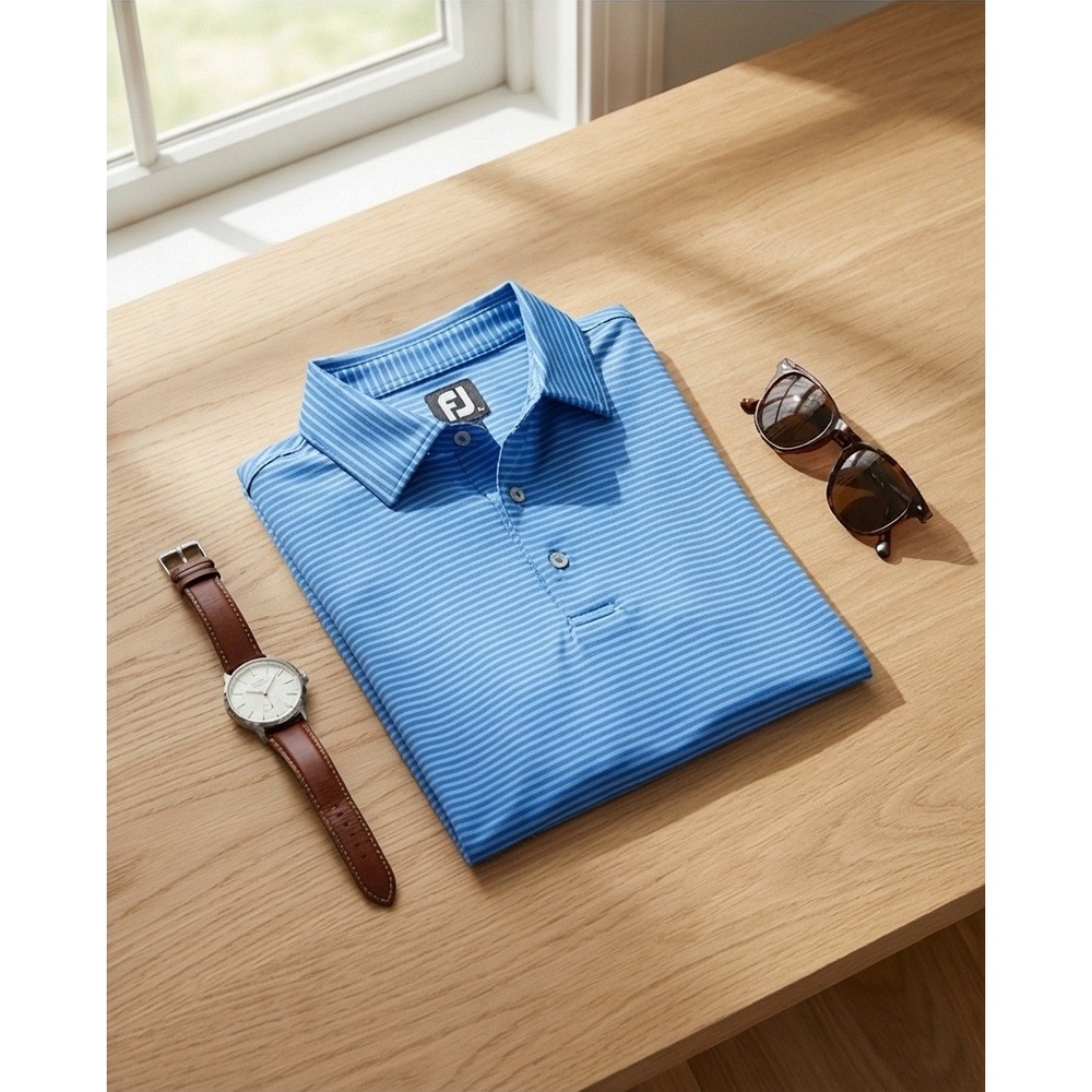 FootJoy Mens L Blue Striped Short Sleeve Golf‎ Polo Shirt Large FLCC Winged Foot - Picture 4 of 11